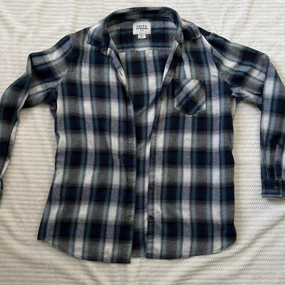 blue and white flannel